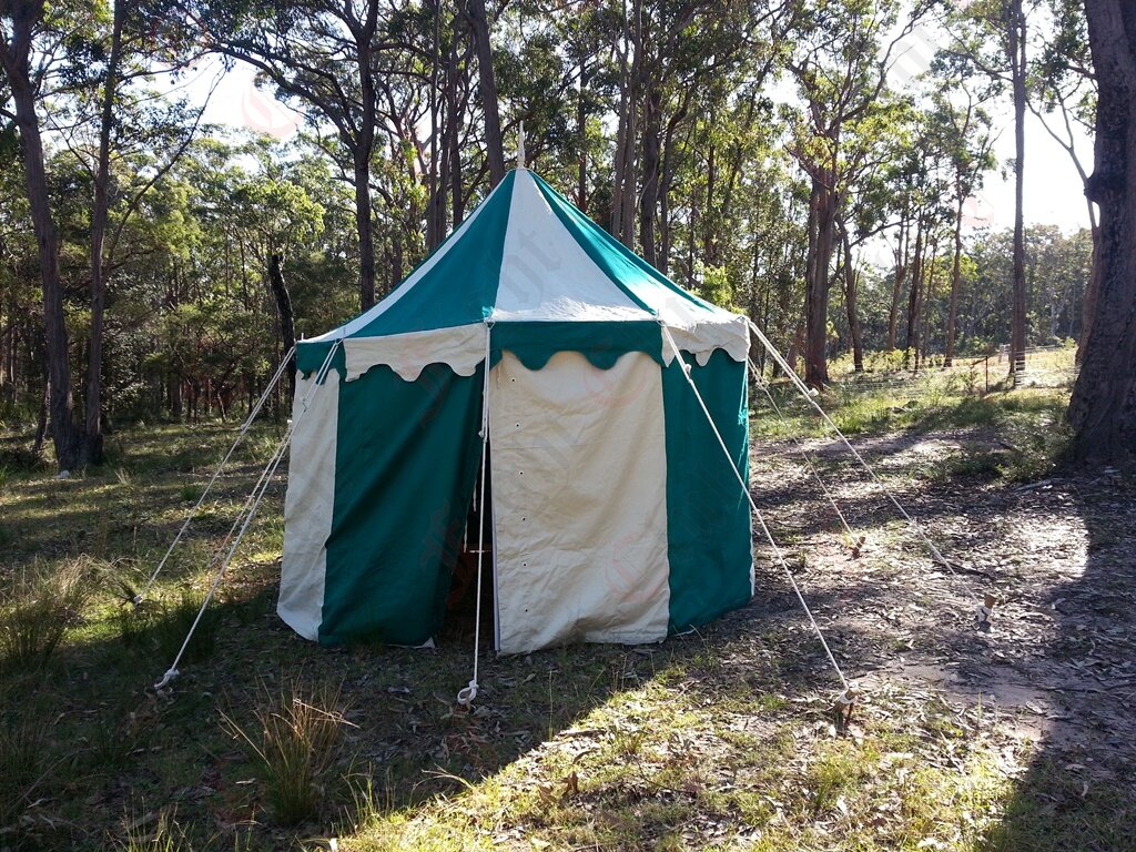 Green + White Pavilion - Striped Round Tent (3m diameter) Long Shot