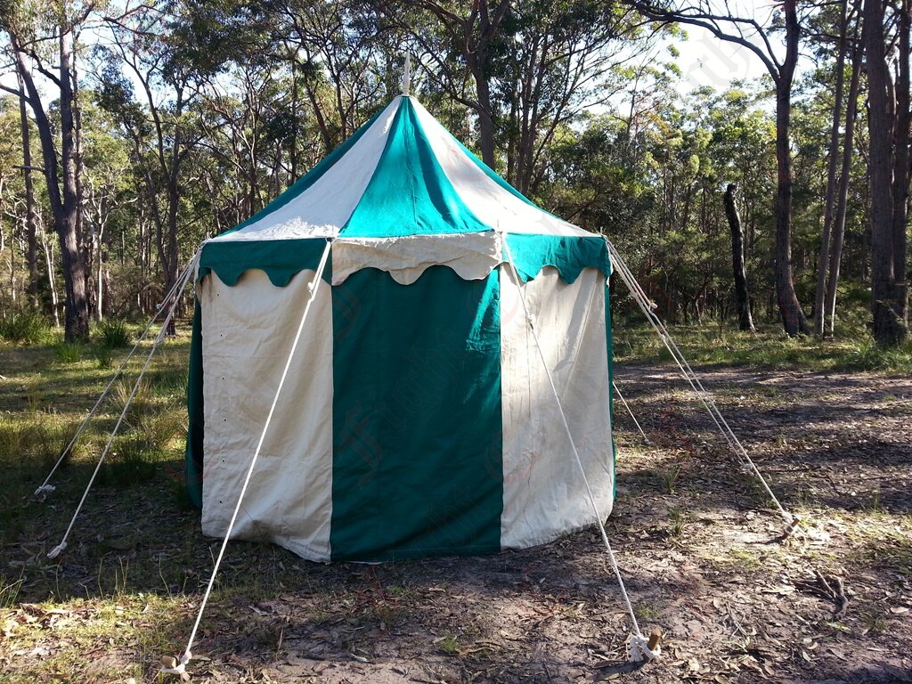 Green + White Pavilion - Striped Round Tent (3m diameter) Alternate Angle