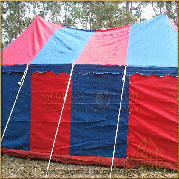 Medieval Oval Tent - 8m Red + Blue Rear