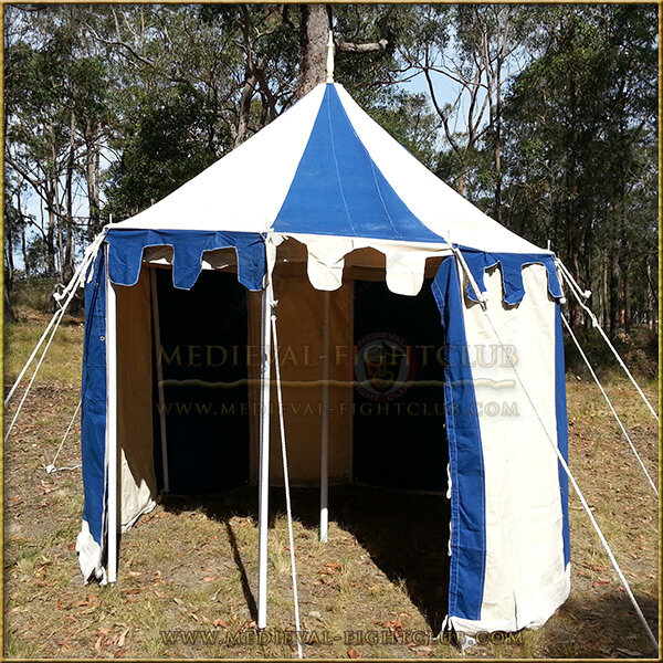 Blue & White Pavilion - Striped Round Tent (3m diameter)Open