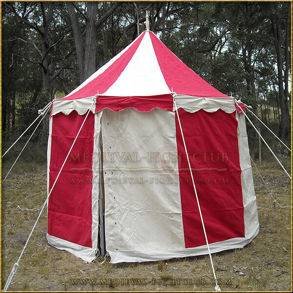 Red & White Pavilion - Striped Round Tent (3m diameter) Long Shot