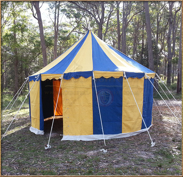 Blue + Yellow Pavilion - Striped Round Tent (5m diameter) Alternate Angle